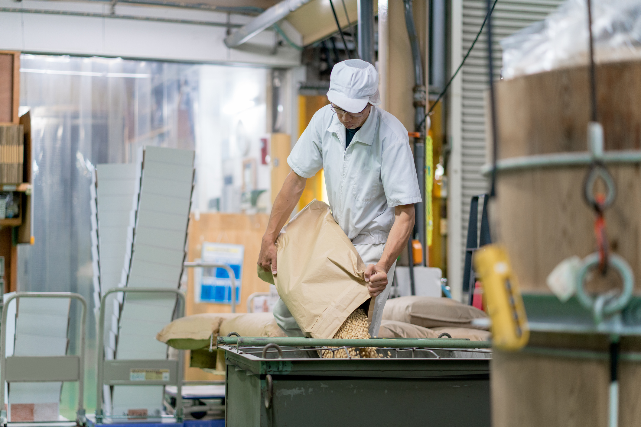 Worker in a food processing factory.